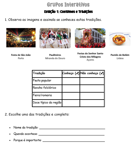 GI1 Grupos Interativos – Tradições e Costumes de Portugal